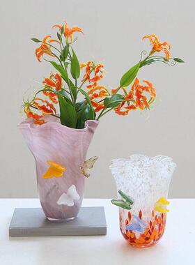 厂家直销创意手工琉璃蝴蝶花不规则渐变彩色玻璃鲜花餐桌