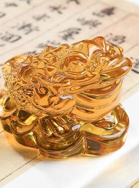 高档金高端大小水晶蜍蟾饰品三客脚吉祥物家居厅饰品乔迁礼物