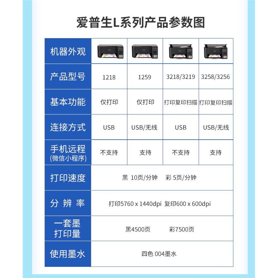 L3218 L3219彩色喷墨家用办公打印复印扫描 墨仓式A4一体机 - 图0