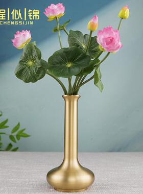 纯铜DXB佛前供黄花瓶供观音菩萨佛前花莲花永花生彷真荷花佛堂供