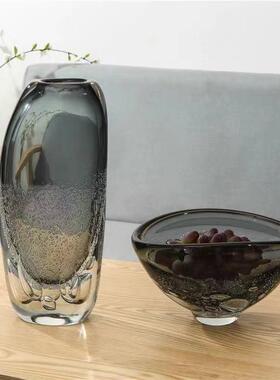 意式轻奢气泡蓝色玻璃花瓶 样板房客厅摆件桌面纹理家居插花花器
