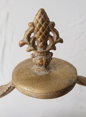 欧式摆古做旧桌面蜡烛台法式高复脚铁艺装饰盘几何拍道具首3012托