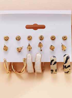 Leopard Earrings women 6 pairs 豹纹耳环套装6对女蝴蝶耳钉C型