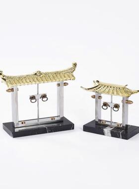 新中式金属古建筑摆件玄关书柜博古架装饰酒柜别墅软装工艺品摆设