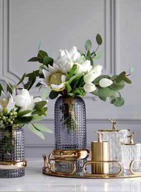 现代简约花摆瓶花托盘装饰件样板间客艺厅桌面设计玄关家居师MVF