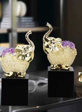 意式轻奢紫晶大象摆件创意家居饰品客厅玄关电视柜装饰品乔迁礼品