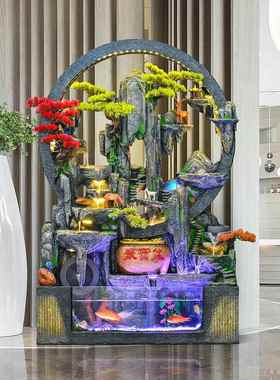 大型假山鱼缸流水摆件循环水幕墙客厅公司开业礼品高山喷泉加湿器