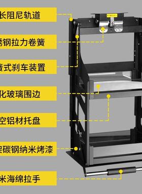厨房吊柜升降拉篮橱柜顶上壁柜垂直下拉式调味篮升降机缓冲置物架