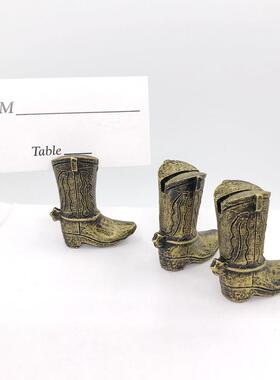 直销新款复古金牛仔靴席位夹 欧式创意派对装饰品 名片夹 桌位夹