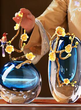 轻奢珐瑯彩插花瓶玄关客厅高端装饰工艺礼品摆饰中式高级感玻璃大