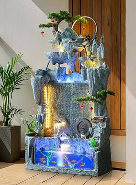 大型假山流水喷泉鱼缸风水轮办公室客厅阳台花园装饰落地水景摆件