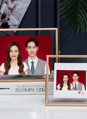 结婚登记证件照片相框定制摆台12寸8 7六6a4摆件创意全家福海马体
