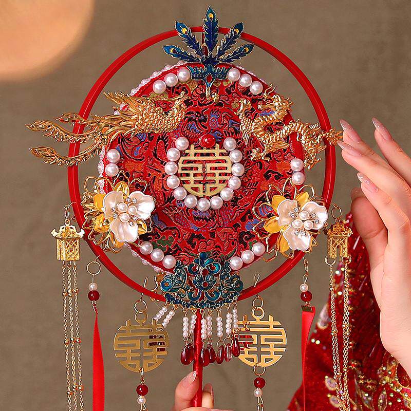 中式婚礼团扇新娘扇子结婚喜扇手工DIY材料包出嫁接亲秀禾扇包邮,淘宝优惠券,粉丝福利购,淘宝优惠卷