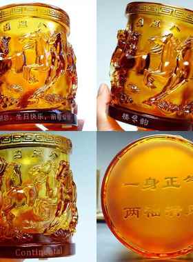 高档水晶琉笔筒送八礼办图公室桌面老板大气老师办公桌摆件骏装璃