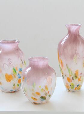 厂家直销中古风手工渐变粉紫色玻璃花瓶轻奢风桌面居家鲜花瓶