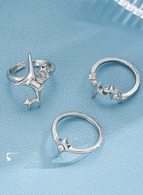 Star-studded couple rings芒星情侣关节戒锆石肌理戒指时尚指环