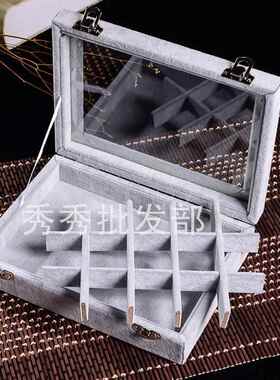 高档冰绒花收首饰盒珠宝盘箱带盖首饰盘木质首饰盒饰品纳多格散珠