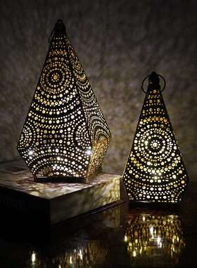 新款摩洛哥LED镂空复古铁艺风灯烛台摆件氛围家居装饰工艺品