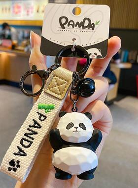 Original cute resin wooden sculpture style panda keychain, c