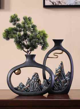 新中式博古架酒柜装饰品客厅茶几家居摆设茶室桌面国风高档摆件