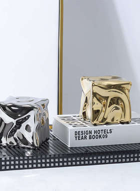 设计师严选样板房间吧台酒柜餐桌电镀抽象冰块摆件客厅电视柜装饰