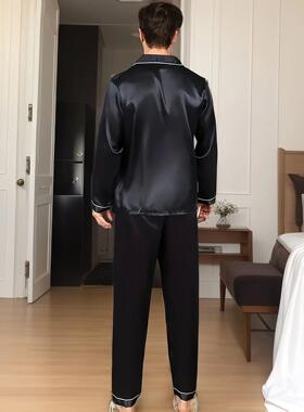 Men Pajamas Set Silk Satin Sleepwear For Man Shirt Long Slee