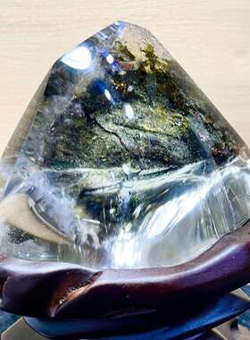 然绿幽景石幽天灵千层山灵聚宝盆金塔766字水晶幽灵原石摆件