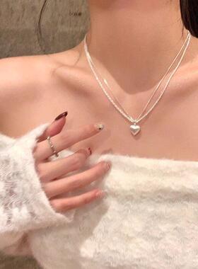 双层拉丝爱心吊坠项链女级感轻奢小众颈链精致百搭锁骨链毛衣链