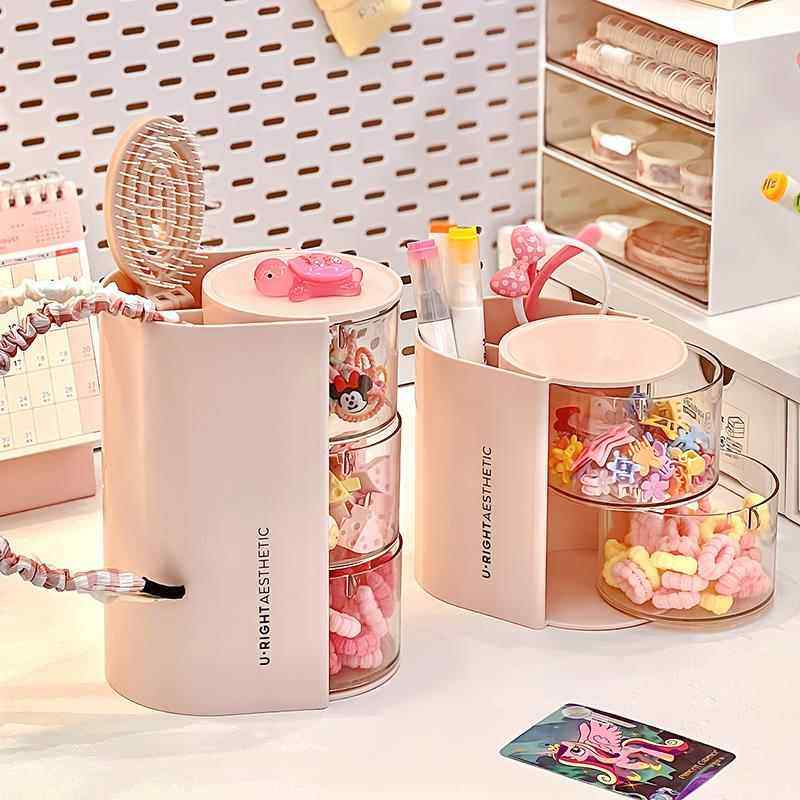 儿童发饰收纳盒可旋转多层透明防尘发圈女孩发卡头绳橡皮筋发箍,淘宝优惠券,粉丝福利购,淘宝优惠卷