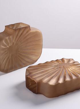 极简彩色玻璃方形条纹发散花瓶时尚家居样板房酒店插花工艺品摆件