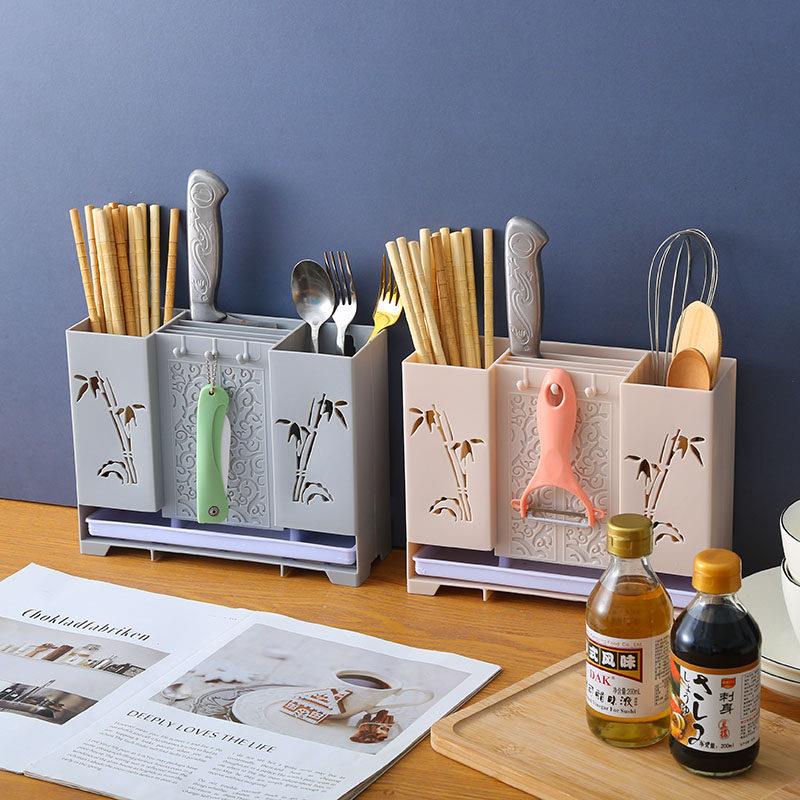 Wall-mounted chopstick barrel with drain tray, kitchen chopstick cage, drain rack, household chopstick barrel kitchen storage box