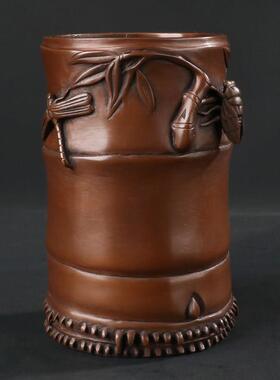 大hiyuan铜工艺品笔筒书房装饰商务办公礼品老师书房蝉竹笔筒