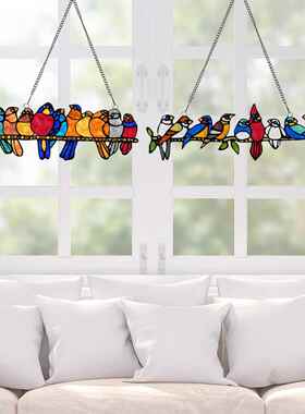 birds stained glass window hangings独立站家居装饰挂件小鸟