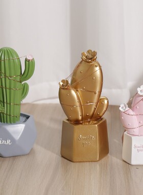 新款直销北欧ins风少女心仙人掌灯串网红房间装饰工艺品树脂摆件