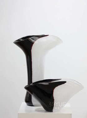 中古风创意水墨拼接大口琉璃花瓶摆件样板间民宿客厅软装花艺饰品