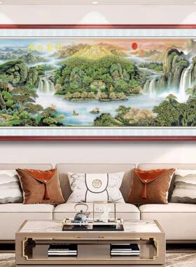 立体浮雕描金旭日东升山水画沙发客厅书房新中式装饰画办公室挂画