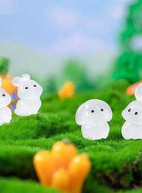 微景观夜光萌兔动物娃娃园艺景观装饰配件汽车桌面小饰品