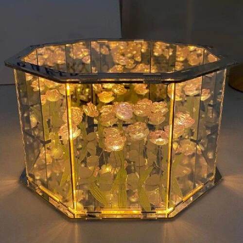 Handmade Bedroom Night Light Tulips Mirror Cube DIY Night - 图3
