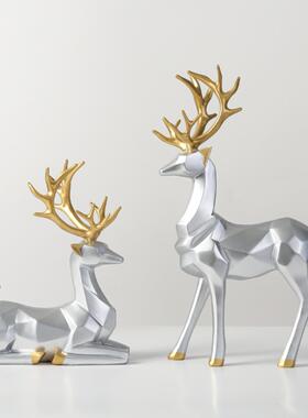高档创花意麋鹿件家居客电视柜酒柜厅装饰品摆桌面玄关摆件梅鹿工