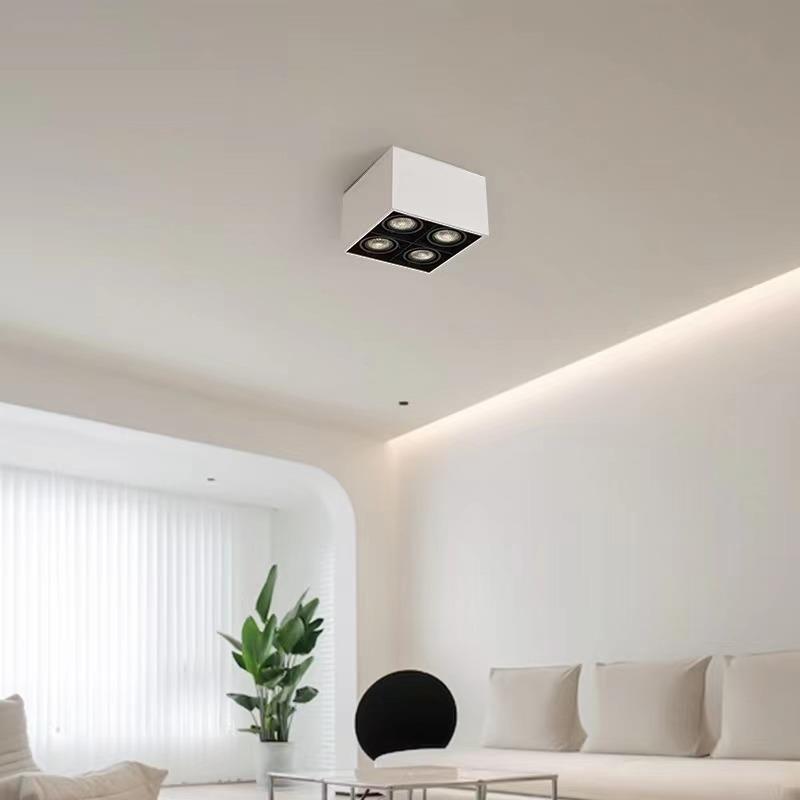 Living room without main light lighting four-head surface-mounted downlight led square Nordic home bold box spotlight ceiling type