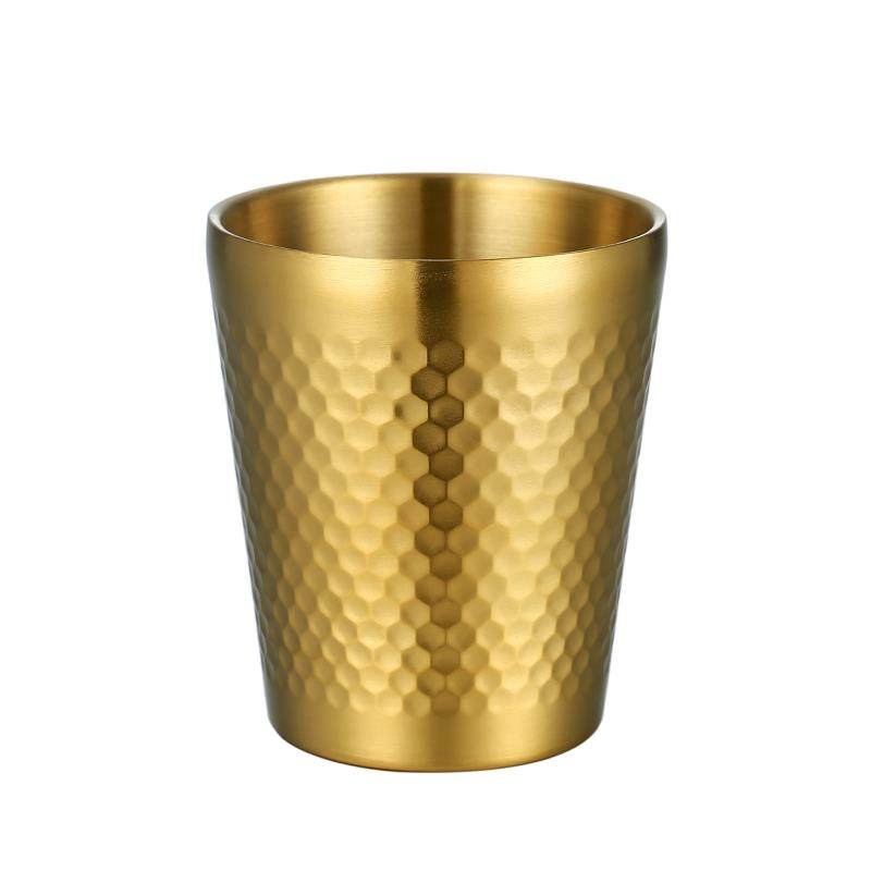 韩式304不锈钢双层金色水杯锤纹水果汁杯烤肉餐厅啤酒杯茶杯饮杯,淘宝优惠券,粉丝福利购,淘宝优惠卷