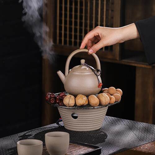 爆款烤奶茶罐粗陶壶围炉煮茶器全套中式烤火炉家用室内电陶炉套装 - 图1