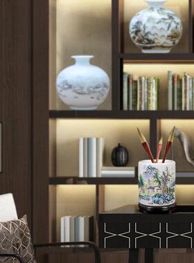 景德镇陶瓷器仿古粉彩笔筒创意时尚办公室书房装饰摆件教师节礼