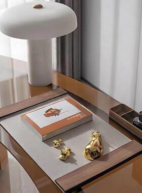 现代简约办公室书桌垫餐垫书垫胡桃木皮革写字板创意摆件样板间