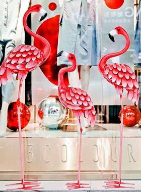 北欧ins火烈鸟大摆件创意花园网红店铺橱窗布置装饰婚庆拍照道具
