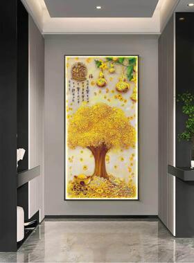 发财树入门玄关好寓意晶瓷装饰画 画新中式过道挂画 画现代走廊尽