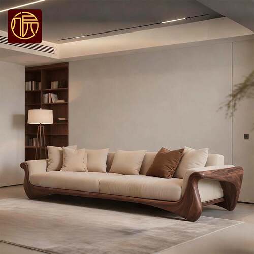 宋式美学北美黑胡桃木实木沙发茶几组合别墅客厅酒店大堂接待沙发 - 图1