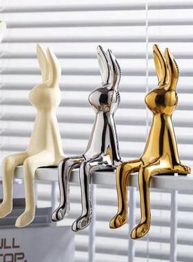 新款直销现代轻奢电镀银兔子摆件玄关酒柜电视柜客厅家居隔断房间