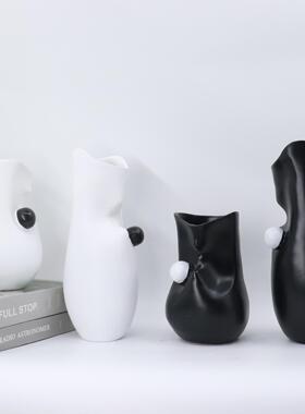现代简约轻奢创意抽象样板间白色花器 餐厅客厅玄关台面装饰花瓶