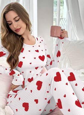 Love printed long sleeved pants set for women